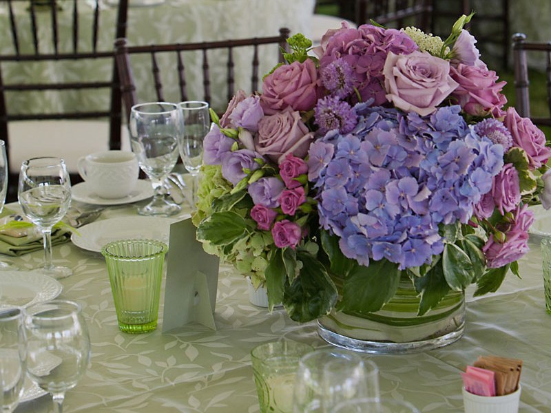 Purple flowers on table