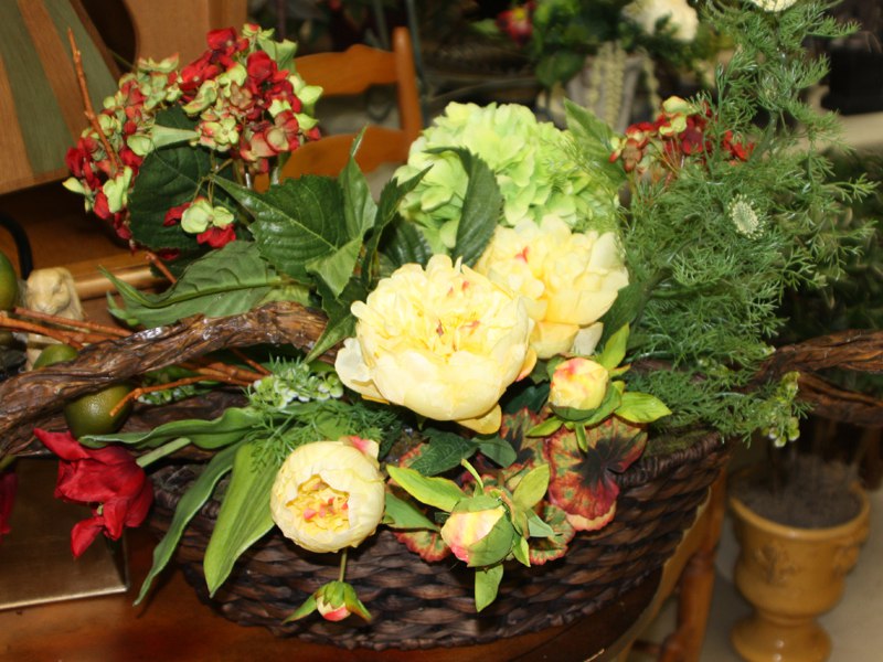 Yellow and red silk flowers