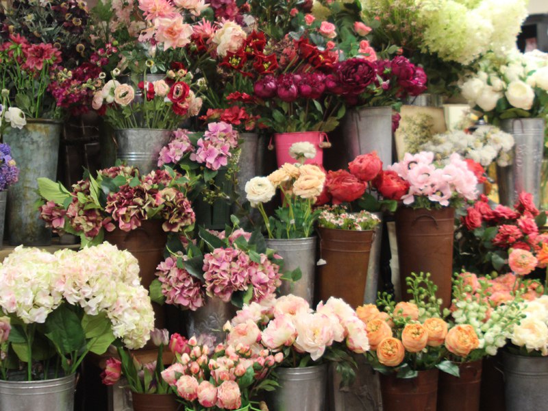 Silk flowers in containers