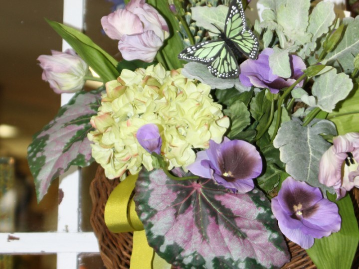 Yellow and purple silk flowers