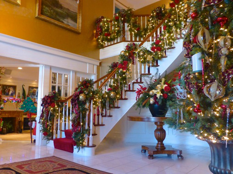 Interior with Christmas decorations on a staircase