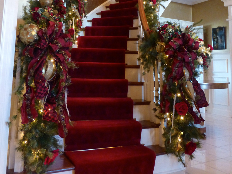 Christmas decorations on a staircase