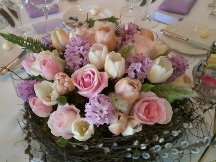 Rose, tulip and lilac bouquet
