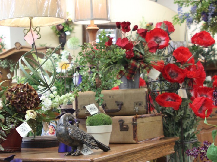 Home decor lamps and red poppy flowers