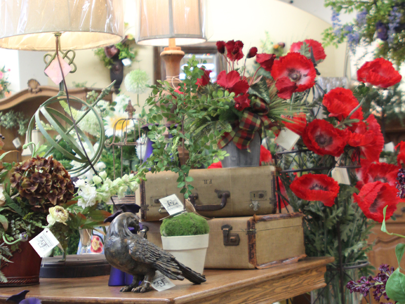 Home decor lamps and red poppy flowers