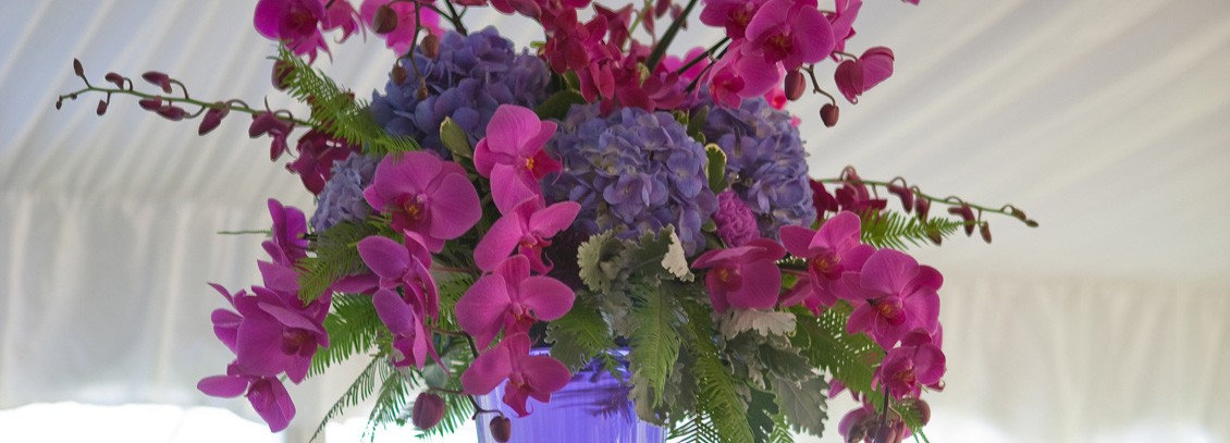 Pink and purple wedding flower arrangement