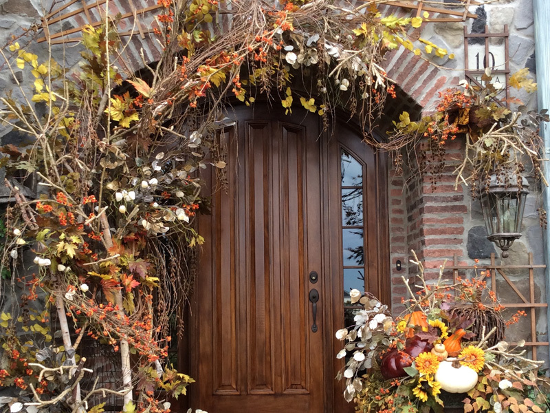 Home decorated doorway fall theme