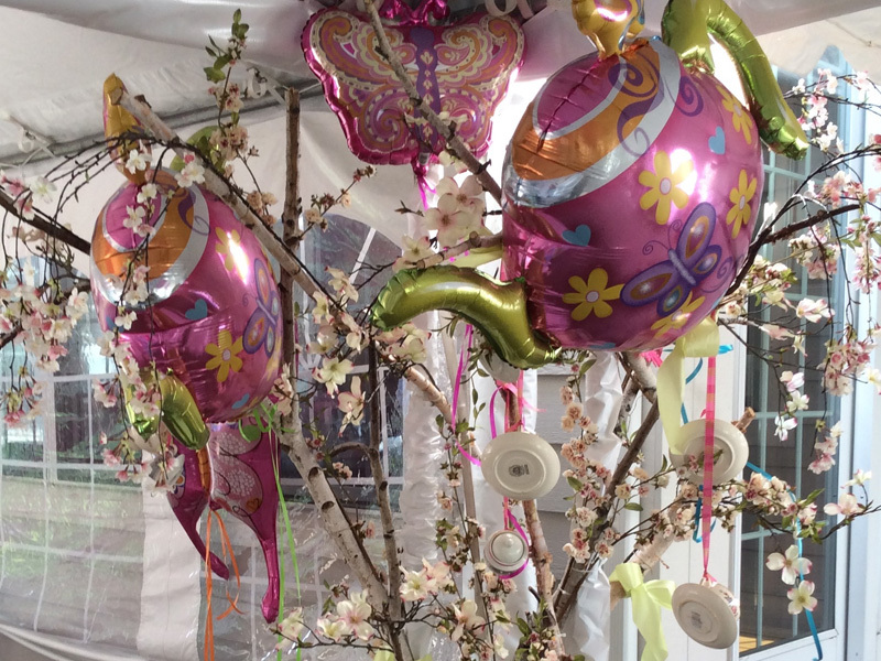 Pink and green tea party birthday decorations