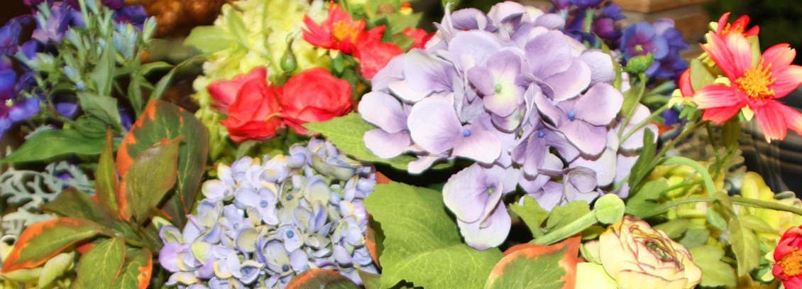 Brightly colored silk flowers