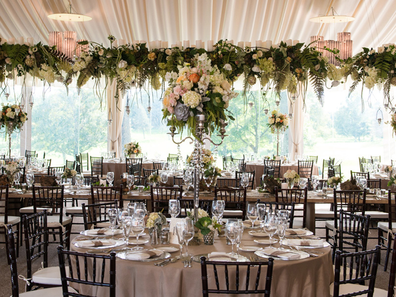 English countryside wedding reception floral garland